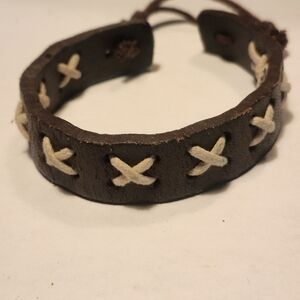 Brown Leather Bracelet with Cream Accents